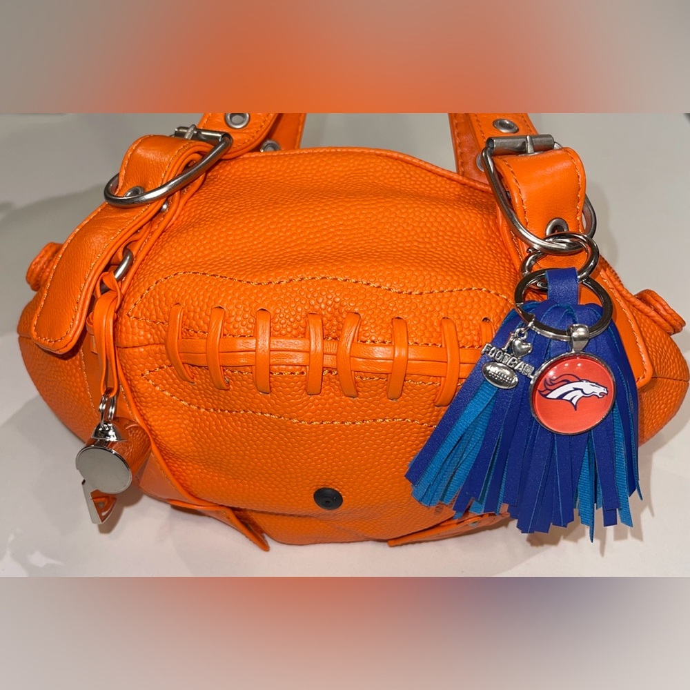 Denver Broncos orange leather football purse